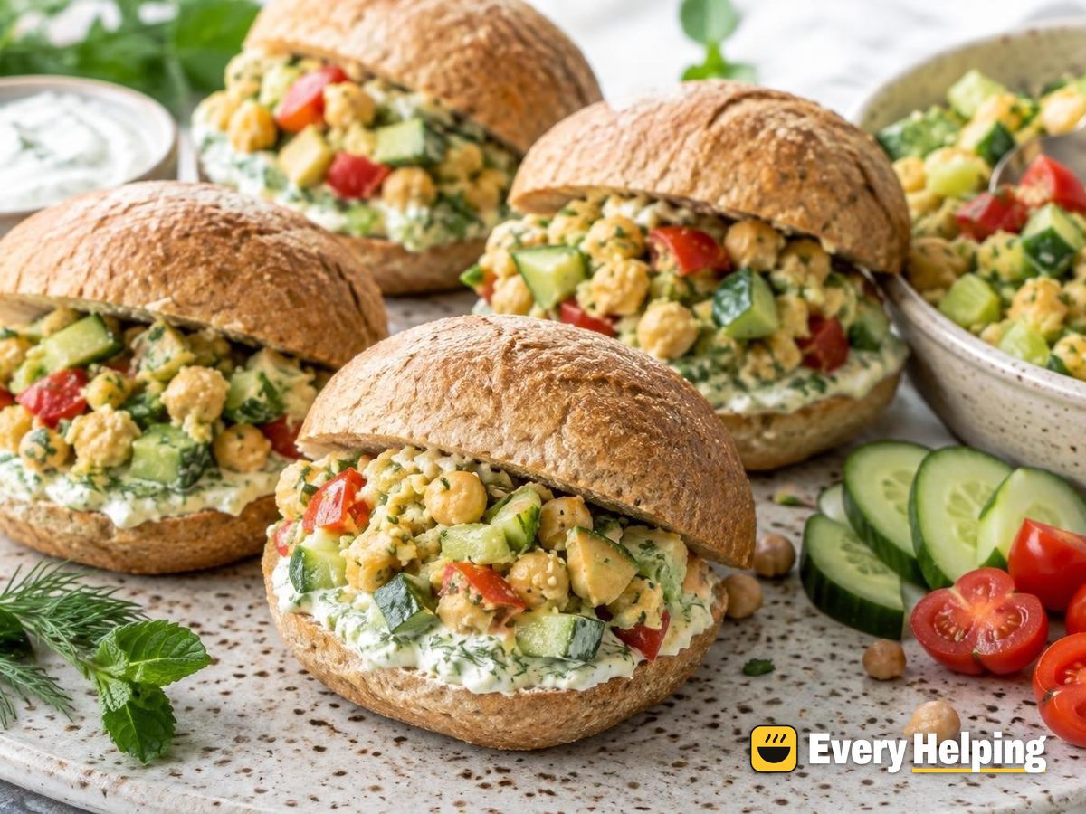 Smashed Chickpea Rolls with Yogurt Herb Spread