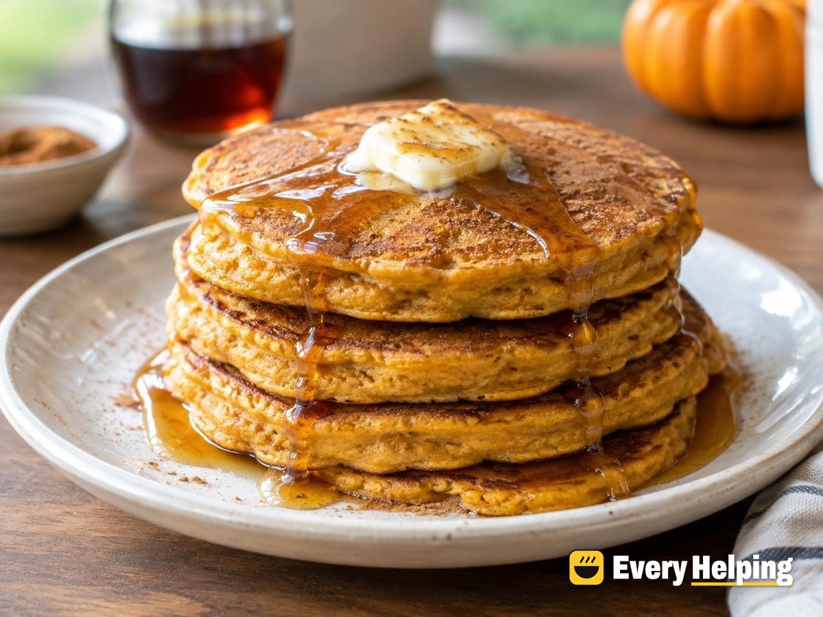 Fluffy Pumpkin Spice Pancakes with Maple