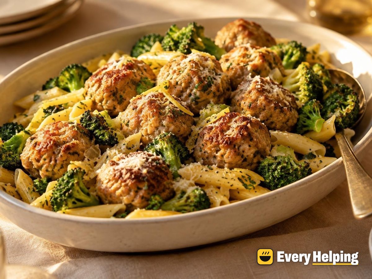 Turkey Parmesan Meatballs with Broccoli Pasta