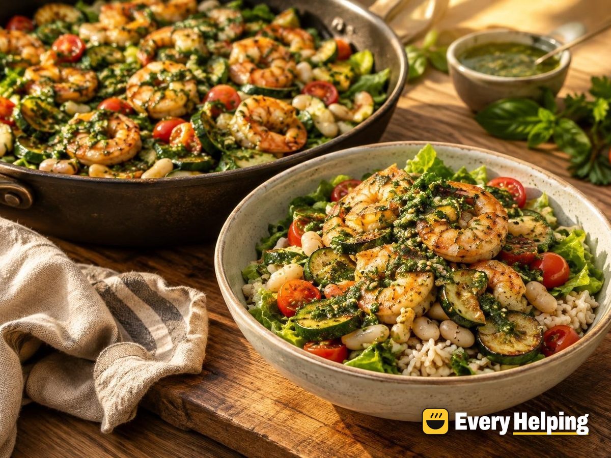 Garlic Shrimp Salsa Verde Rice Bowls