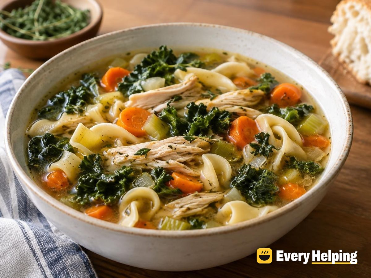 Turkey Noodle Soup with Kale and Thyme