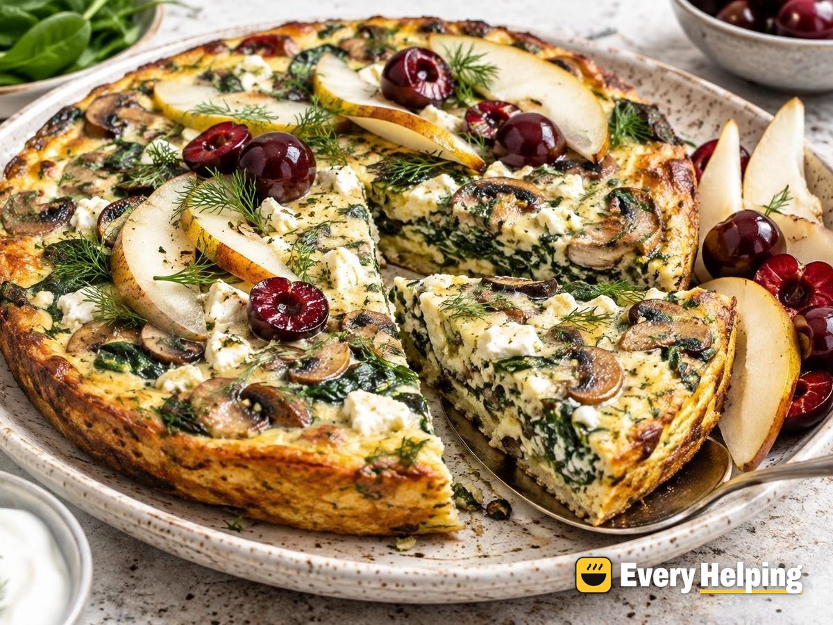 Feta-Dill Mushroom Spinach Frittata with Pears