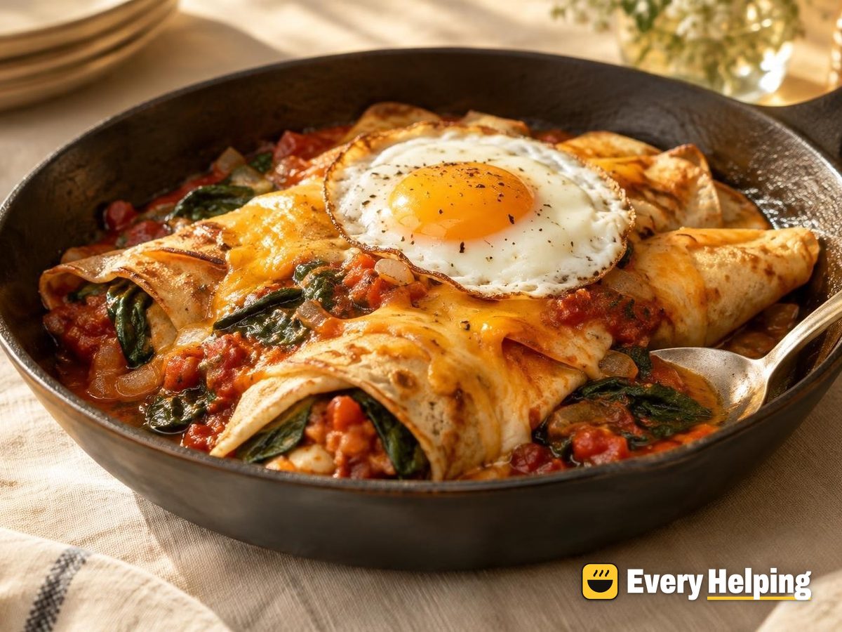 Crêpes with Tomato Sauce, Spinach and Melty Cheddar