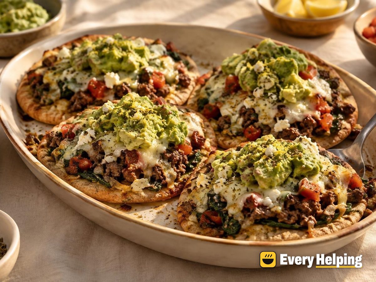 Greek-Spiced Beef Pita Melts with Avocado