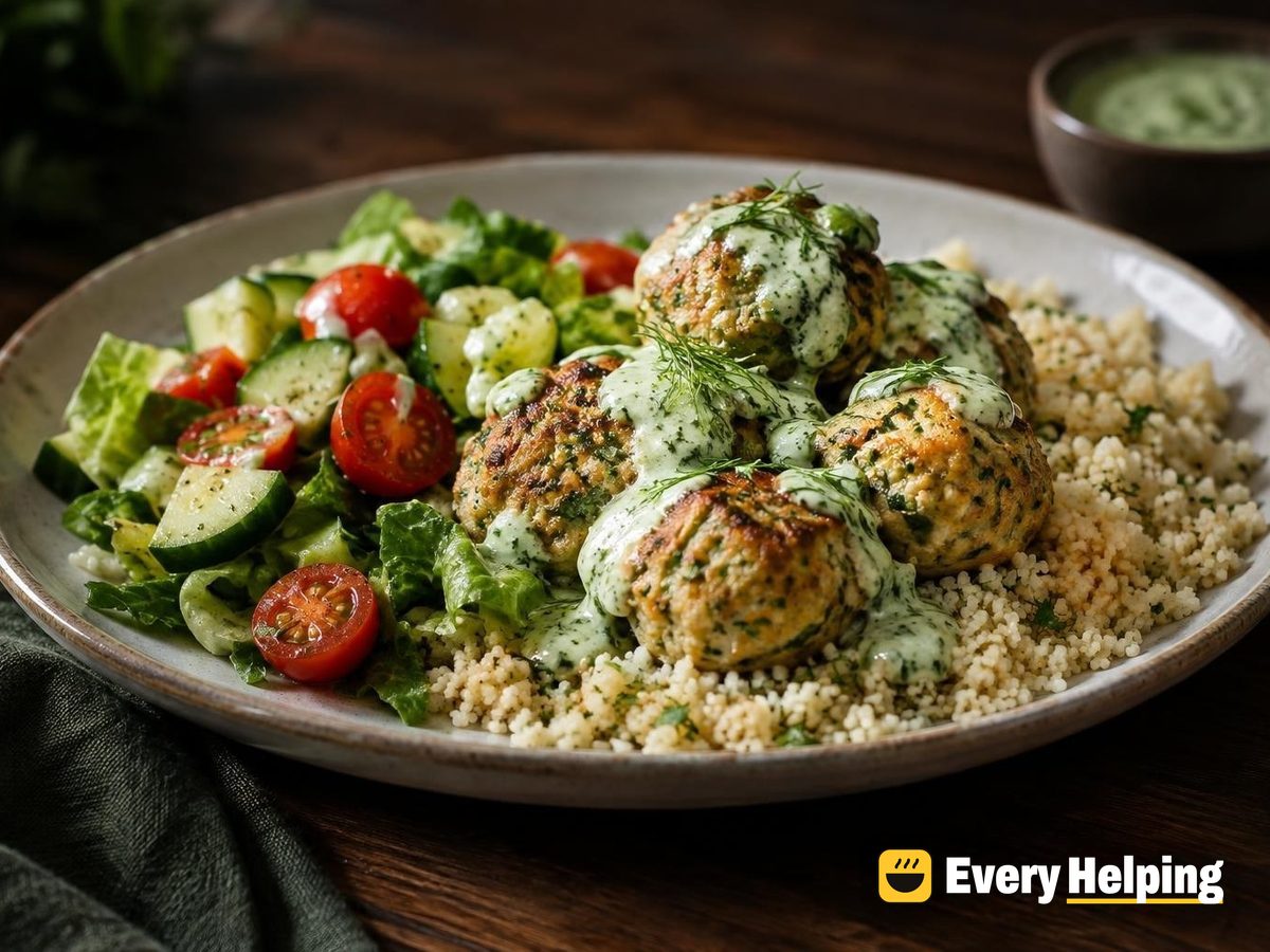 Baked Chicken Herb Meatballs with Green Sauce
