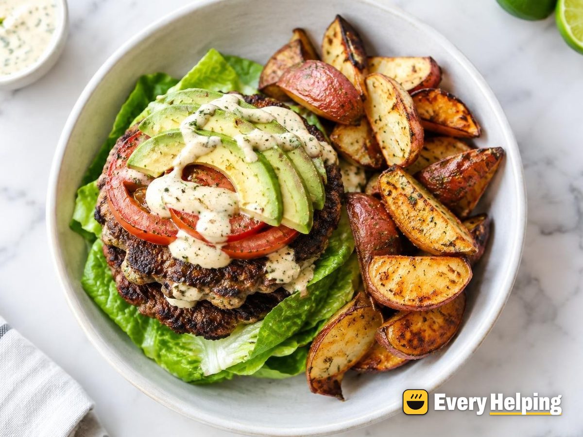 Bunless Beef Smash Burgers with Avocado-Tomato Stack