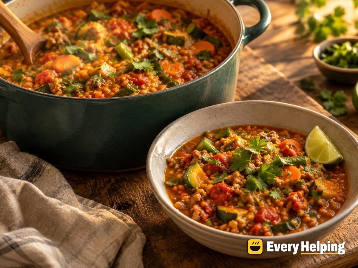 Ground Turkey Red Lentil Curry with Vegetables