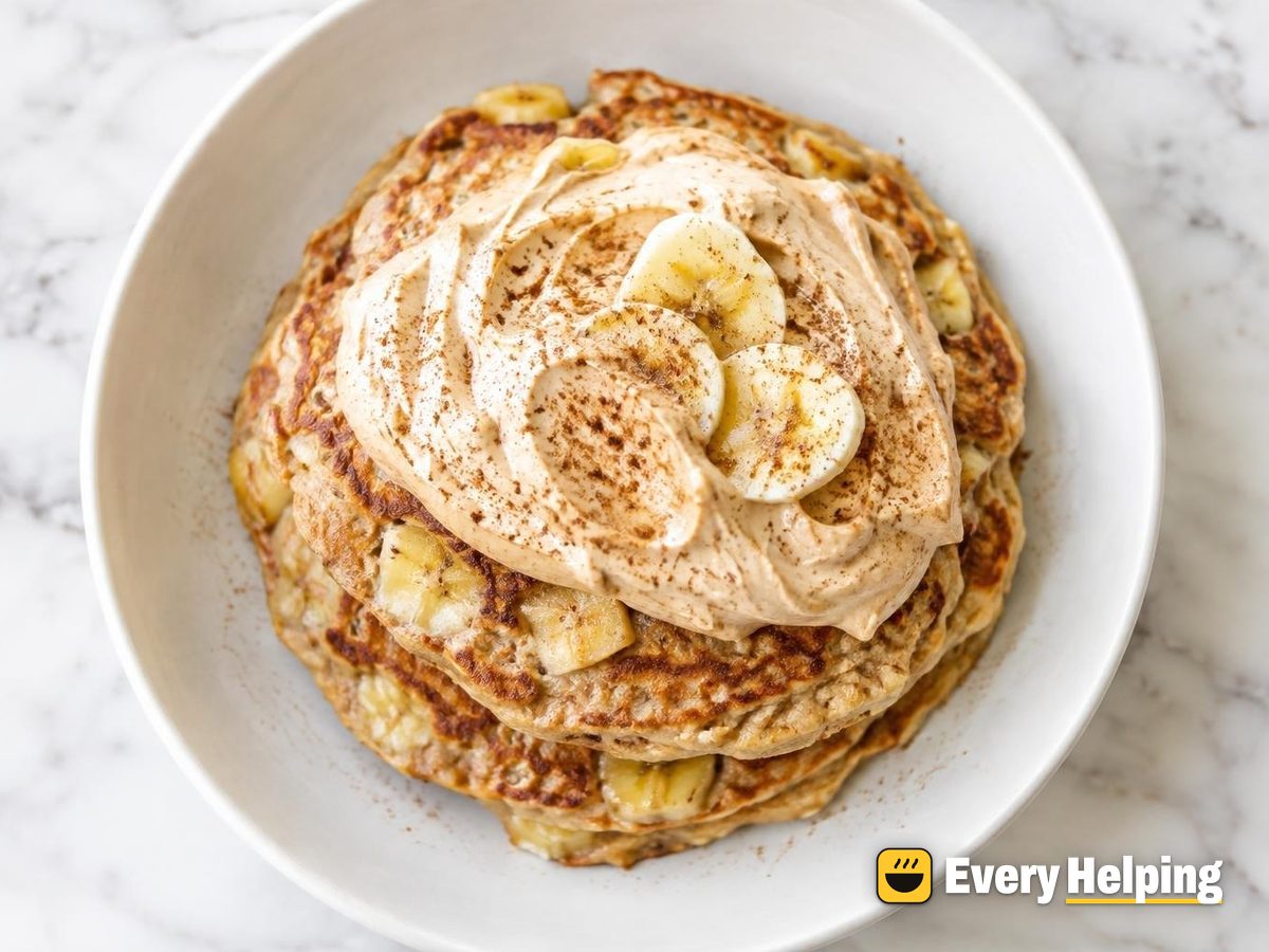 Greek Yogurt Oat Pancakes with Whipped Peanut Butter