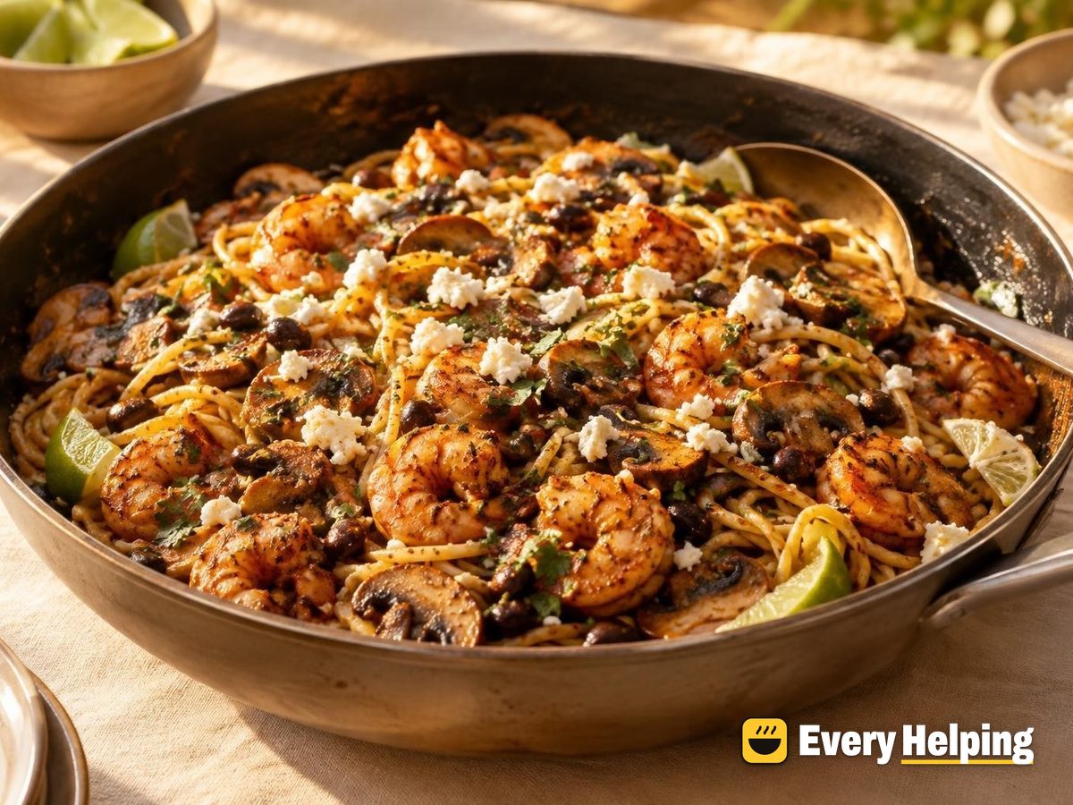Chipotle-Style Shrimp and Mushroom Garlic Noodle Bowls