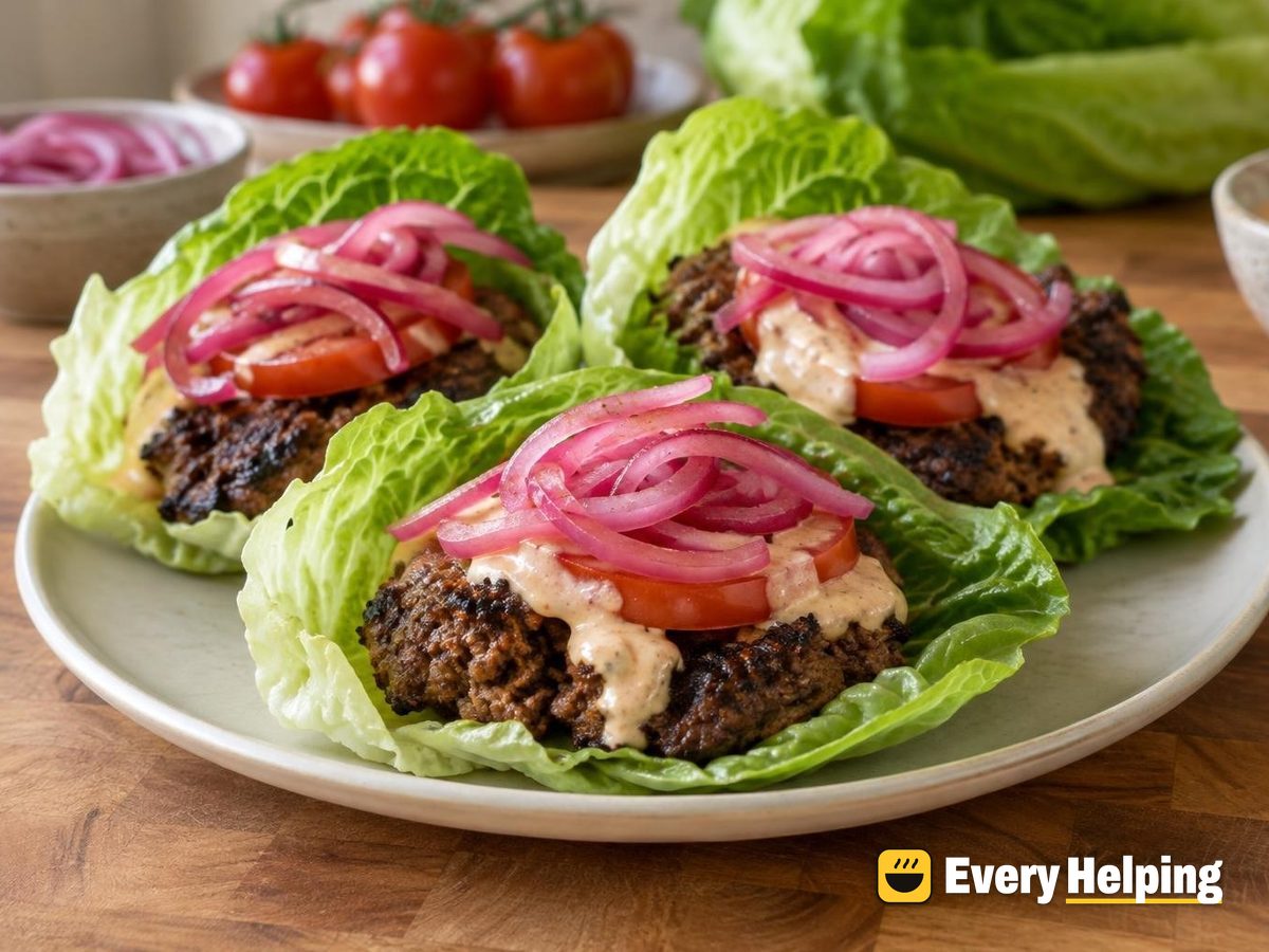Smoky Smash Burger Lettuce Wraps with Pickled Onion