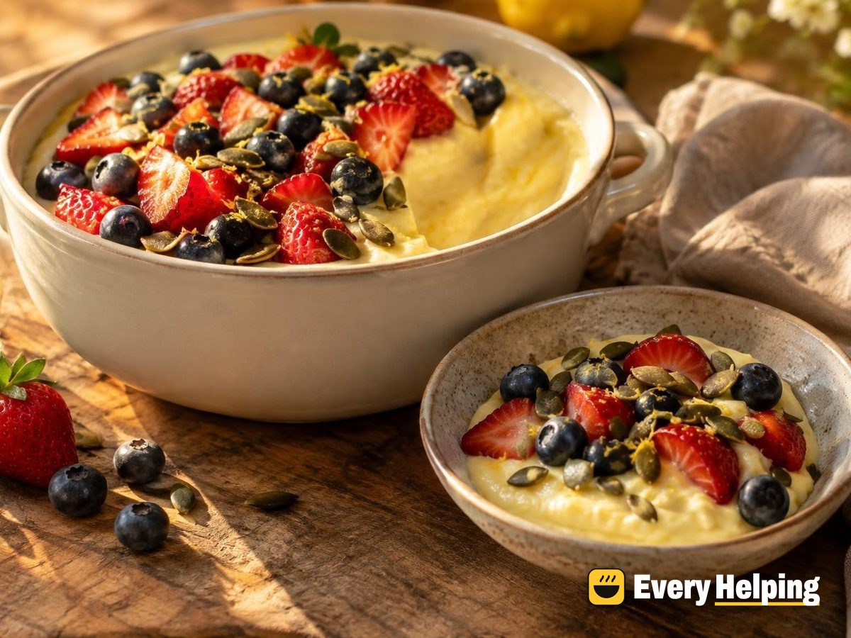 Lemon-Kissed Vanilla Pudding with Fresh Berries