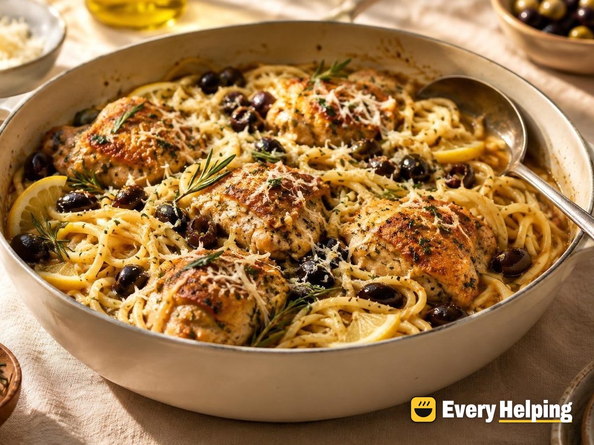 One-Pot Rosemary Chicken and Olive Garlic Noodles