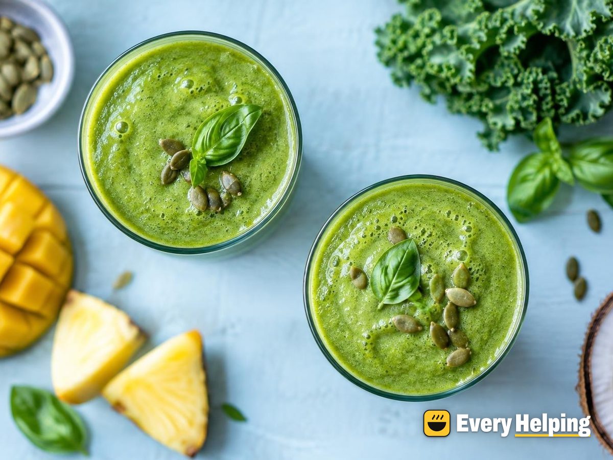 Kale Mango Pineapple Coconut Basil Smoothie