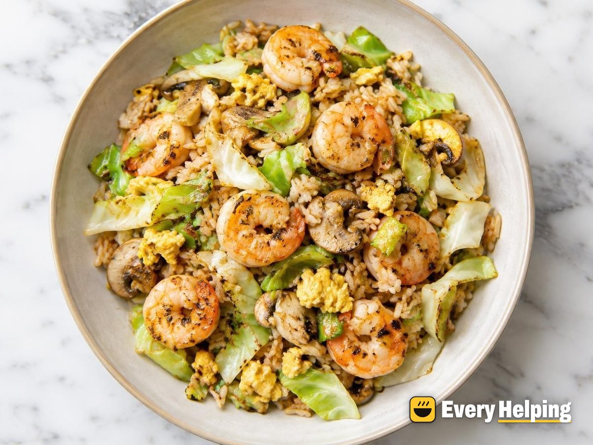 Ginger Garlic Shrimp Fried Rice with Cabbage