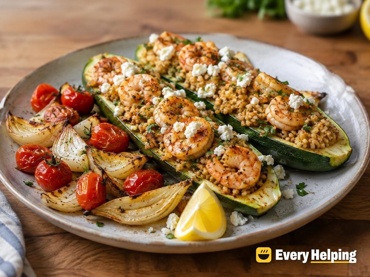 Cumin-Coriander Shrimp and Bulgur Zucchini Boats
