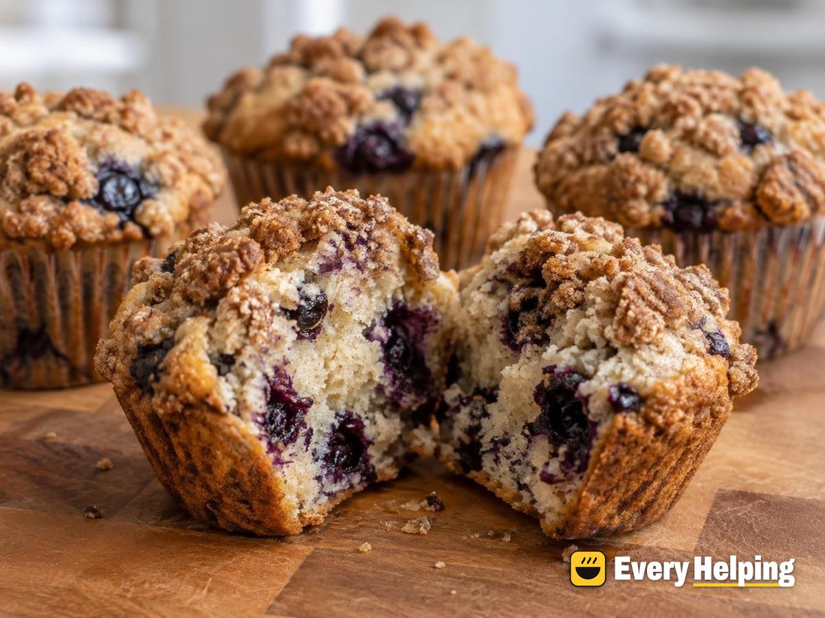 Banana Blueberry Muffins with Cinnamon Crumb