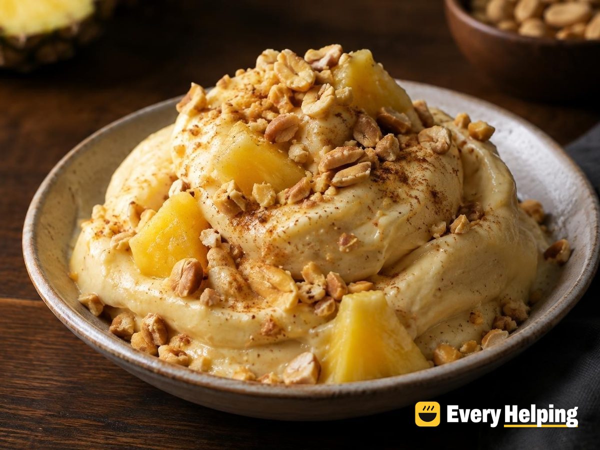 Pineapple Banana Nice Cream with Peanut Crunch