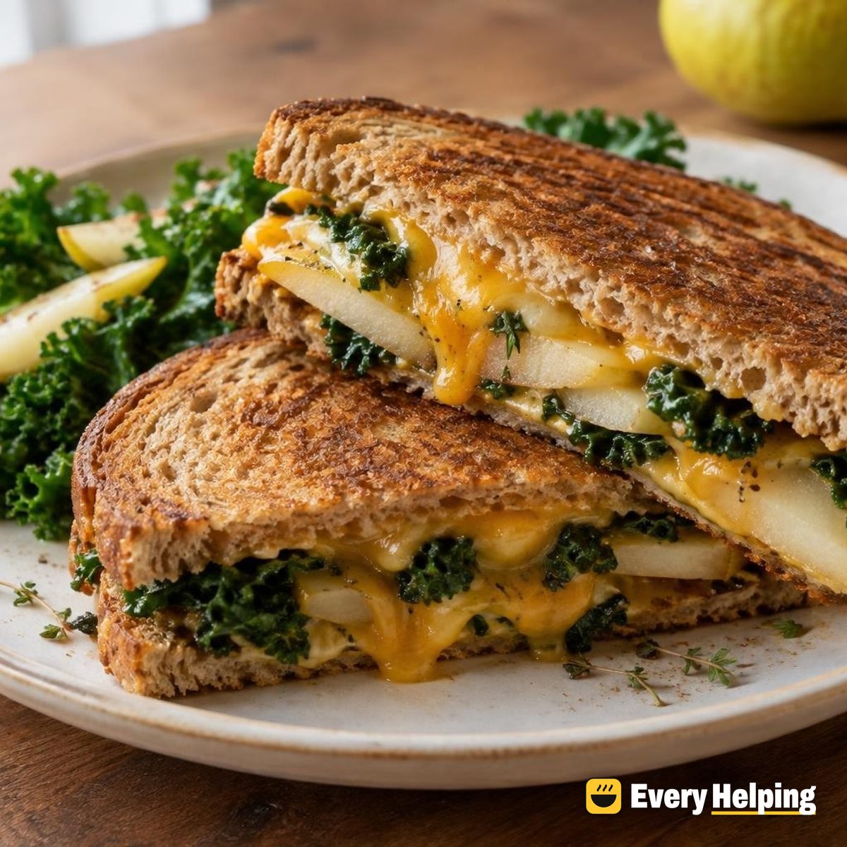 Pear, Cheddar and Kale Skillet Melts
