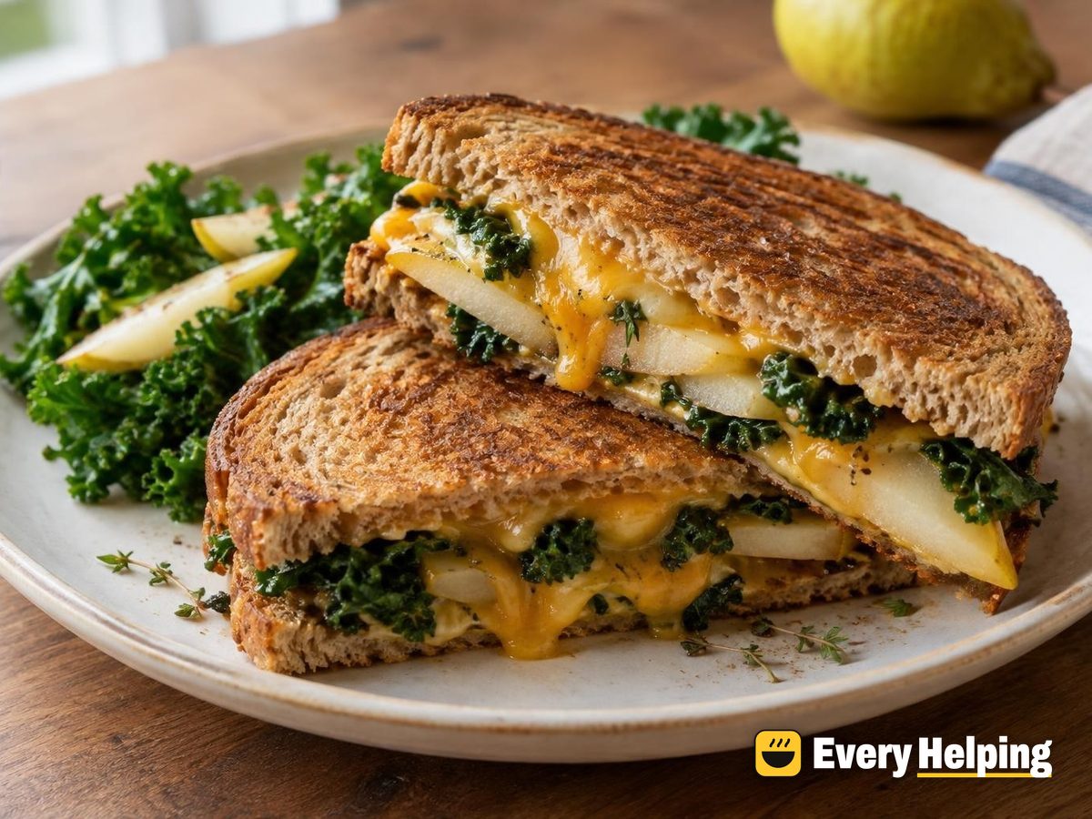 Pear, Cheddar and Kale Skillet Melts