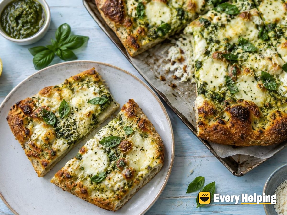 Overnight Basil Pesto Three-Cheese Pan Pizzas