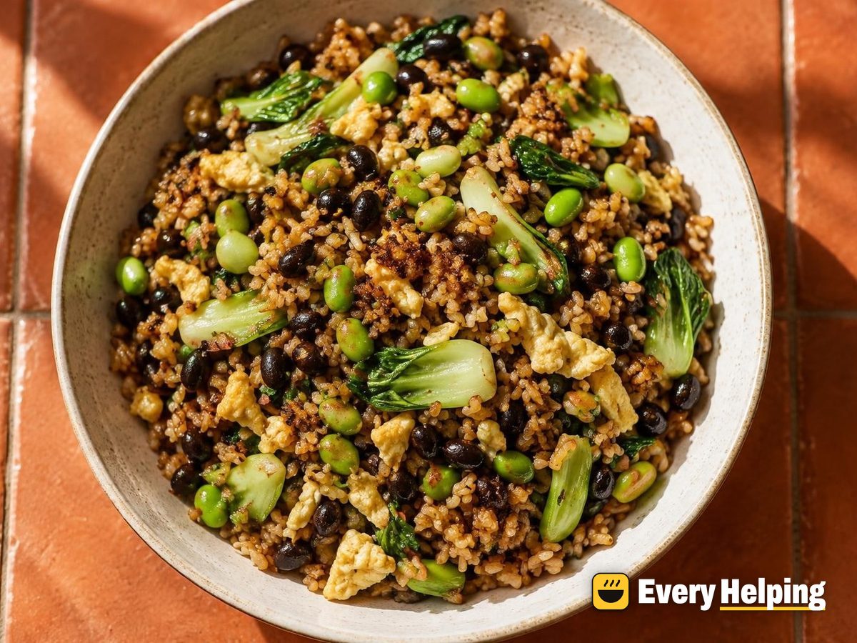 Crispy Edamame and Black Bean Ginger Fried Rice