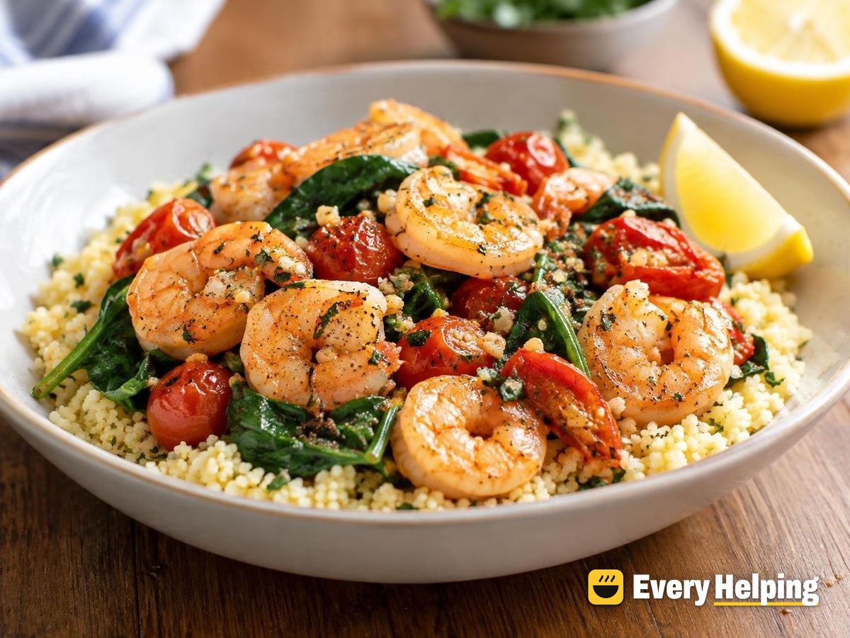 Lemon Garlic Shrimp with Spinach Couscous