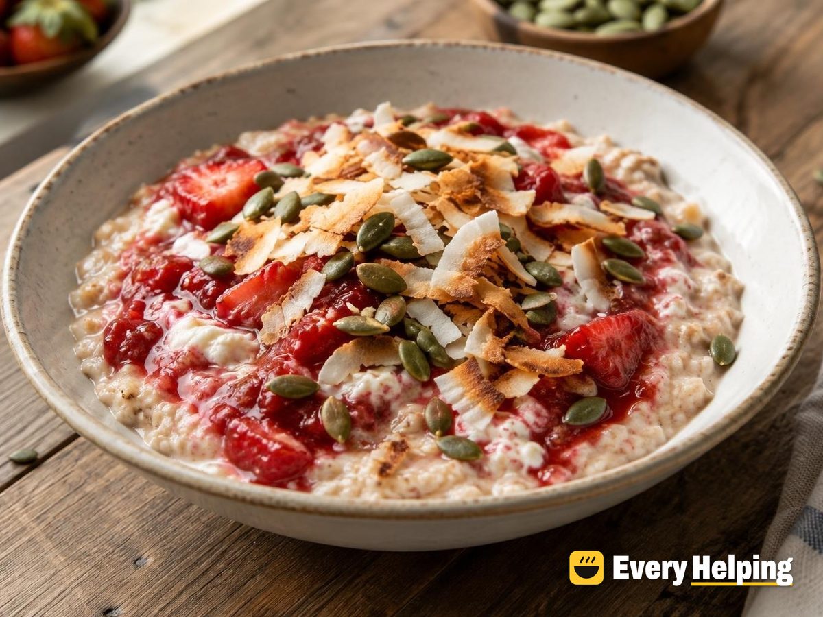 Strawberry Vanilla Porridge with Toasted Coconut