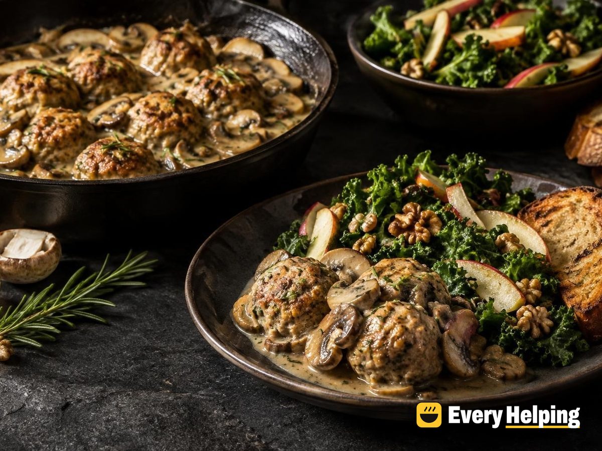 Rosemary Pork Meatballs, Mustard Mushroom Sauce