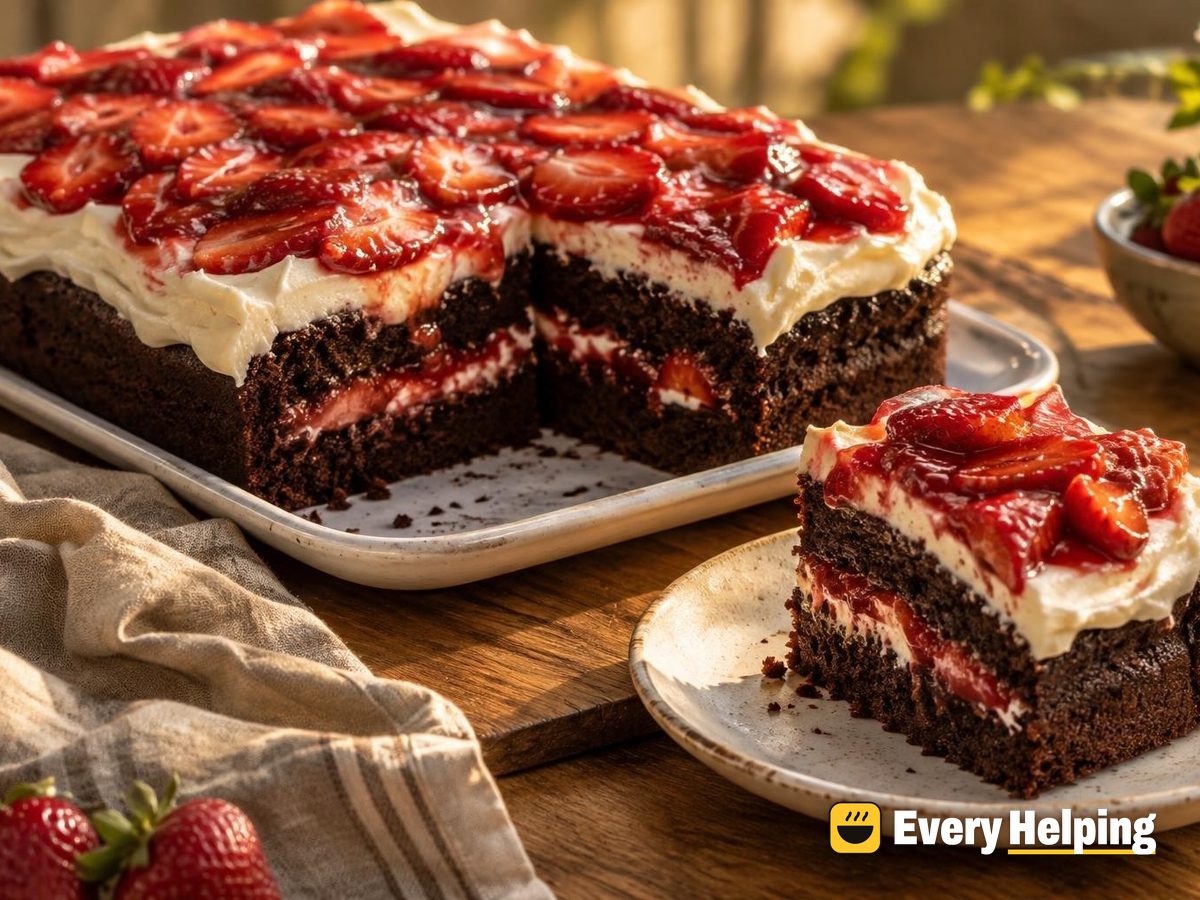 Chocolate Sheet Cake with Strawberry Filling