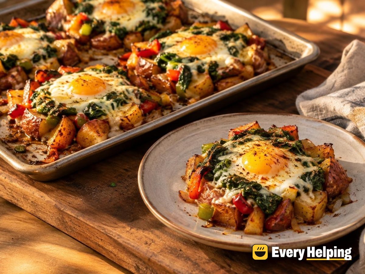 Sheet-Pan Potato Egg Nests with Spinach