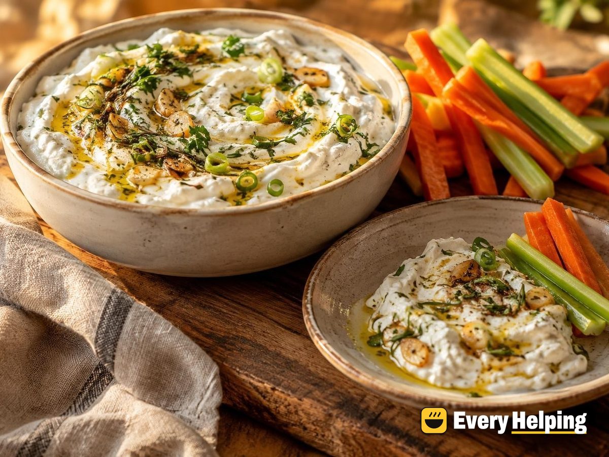 Skim Greek Yogurt Dip with Garlic-Rosemary Oil