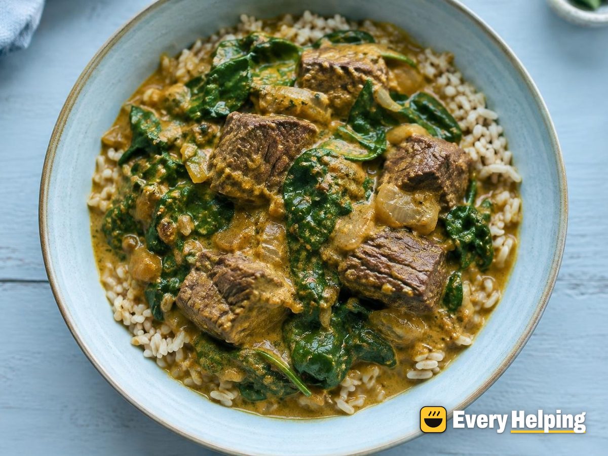 Braised Beef Chuck Coconut Curry with Spinach