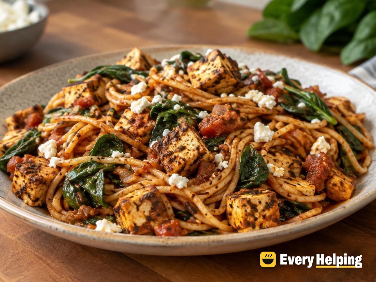Chipotle-Style Tofu Fideo Spaghetti with Spinach