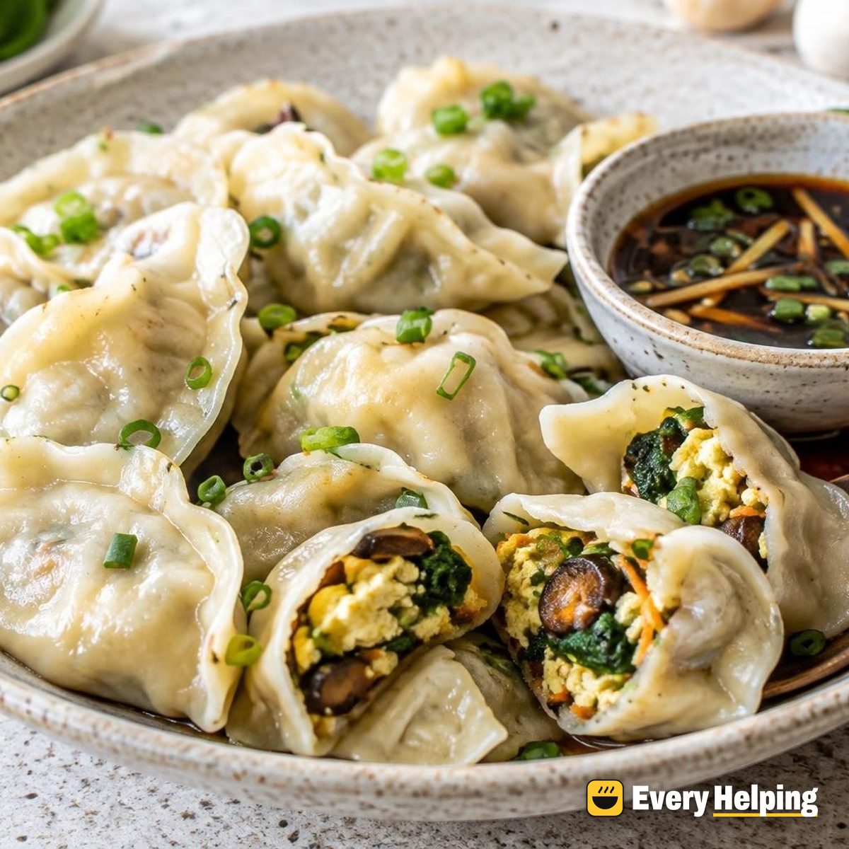 Egg, Mushroom and Spinach Boiled Dumplings