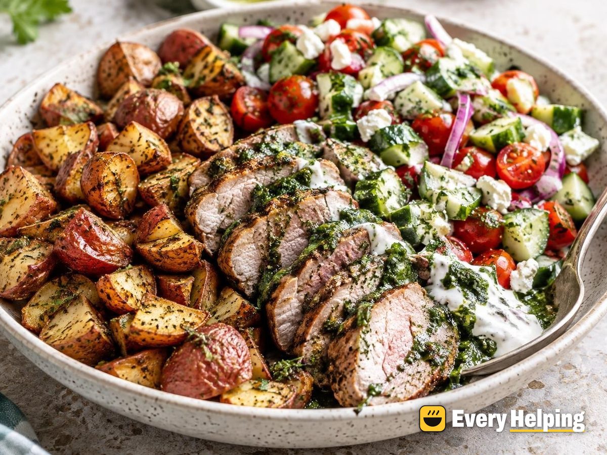 Herby Pork and Roasted Potato Bowls