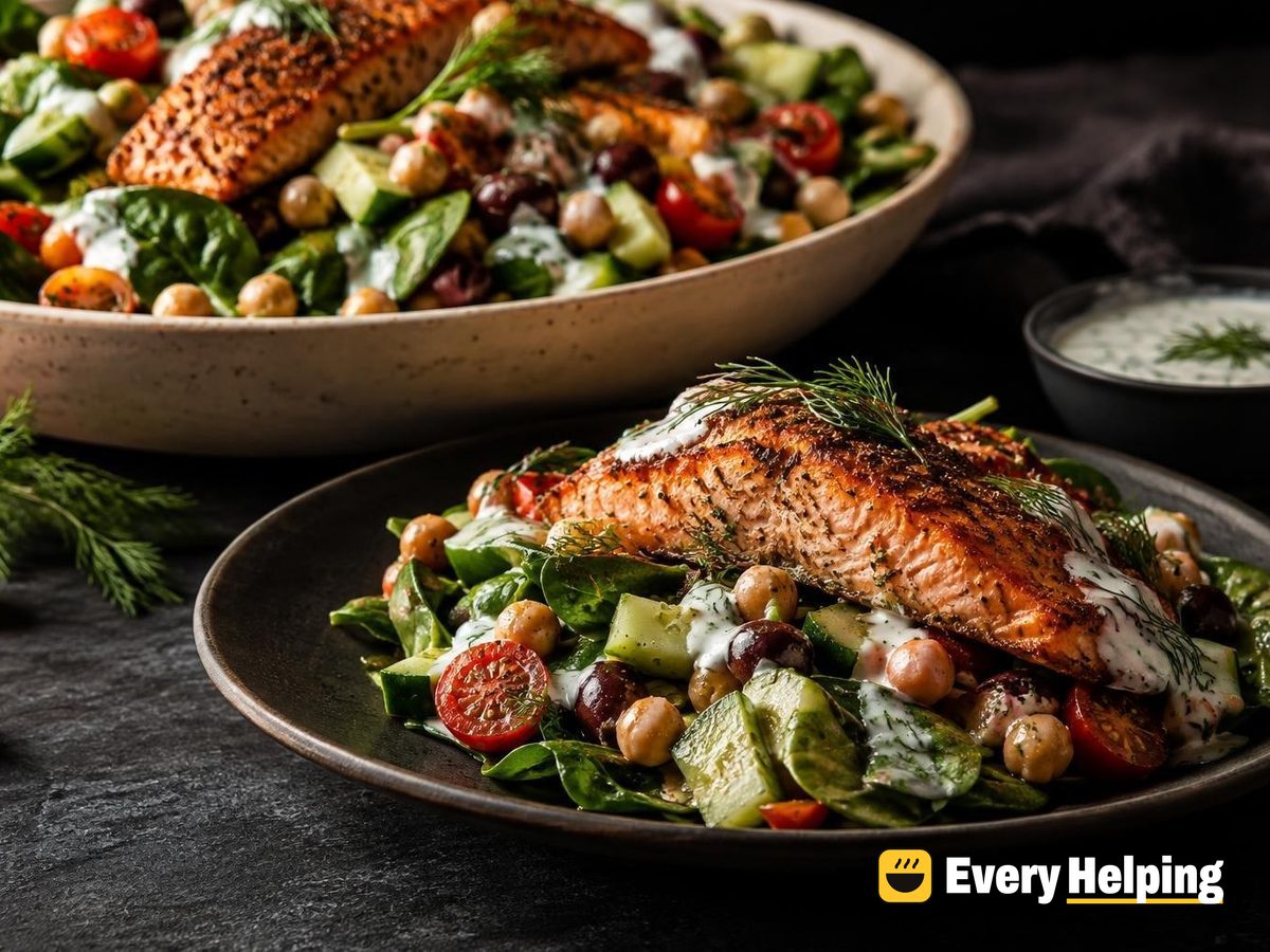 Spiced Salmon Chopped Salad with Dill Yogurt