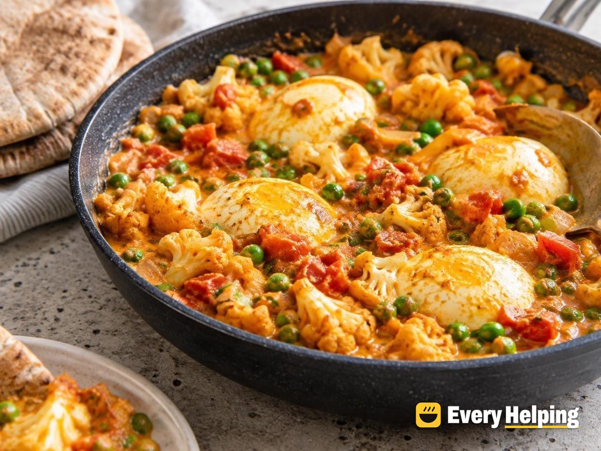 Coconut Egg Curry with Cauliflower and Peas