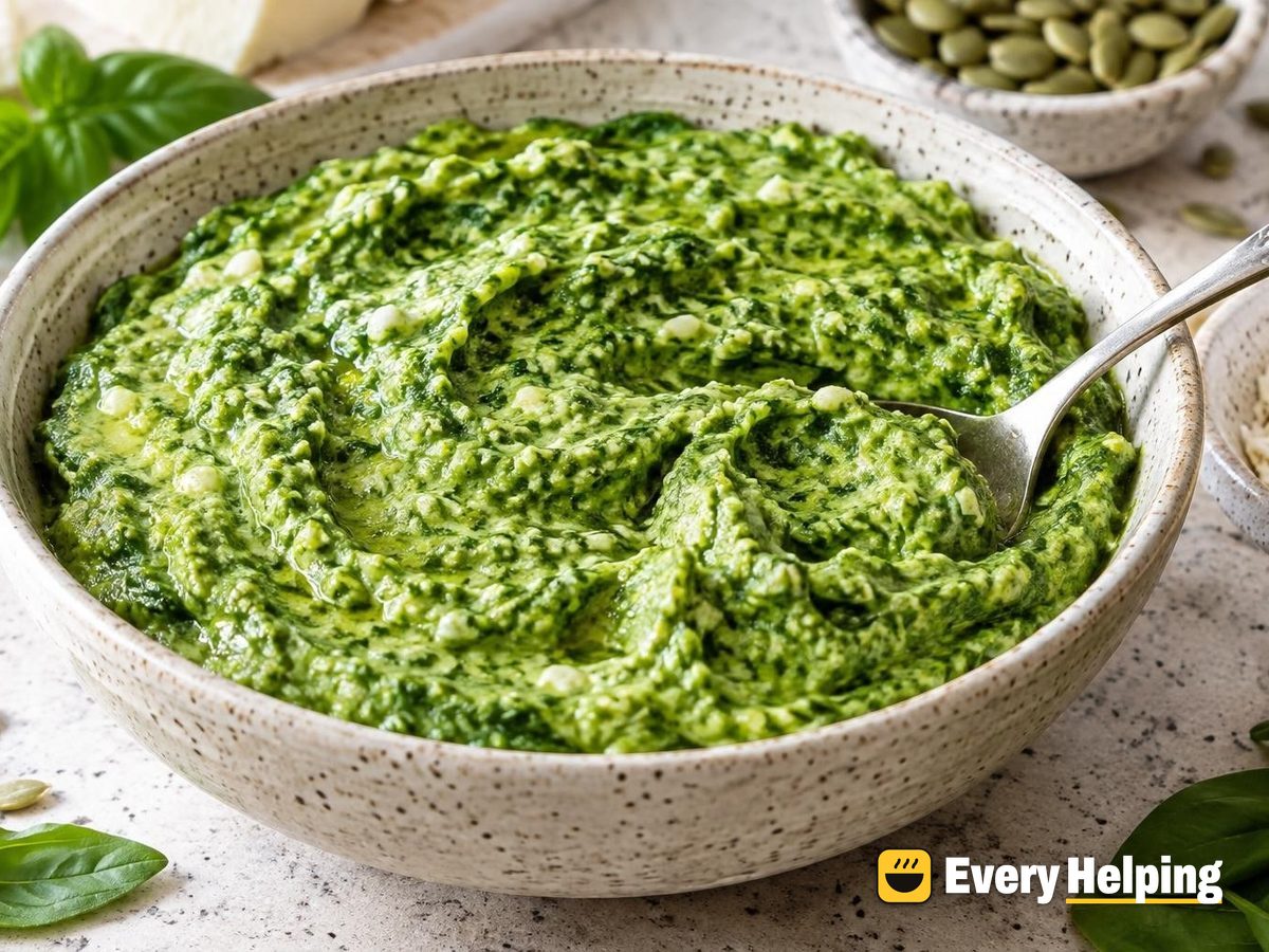 Garlicky Basil Spinach Pesto with Mozzarella