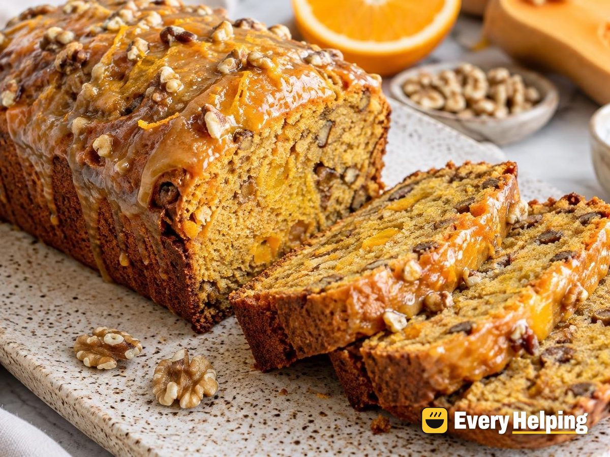 Roasted Butternut Walnut Bread with Orange Glaze
