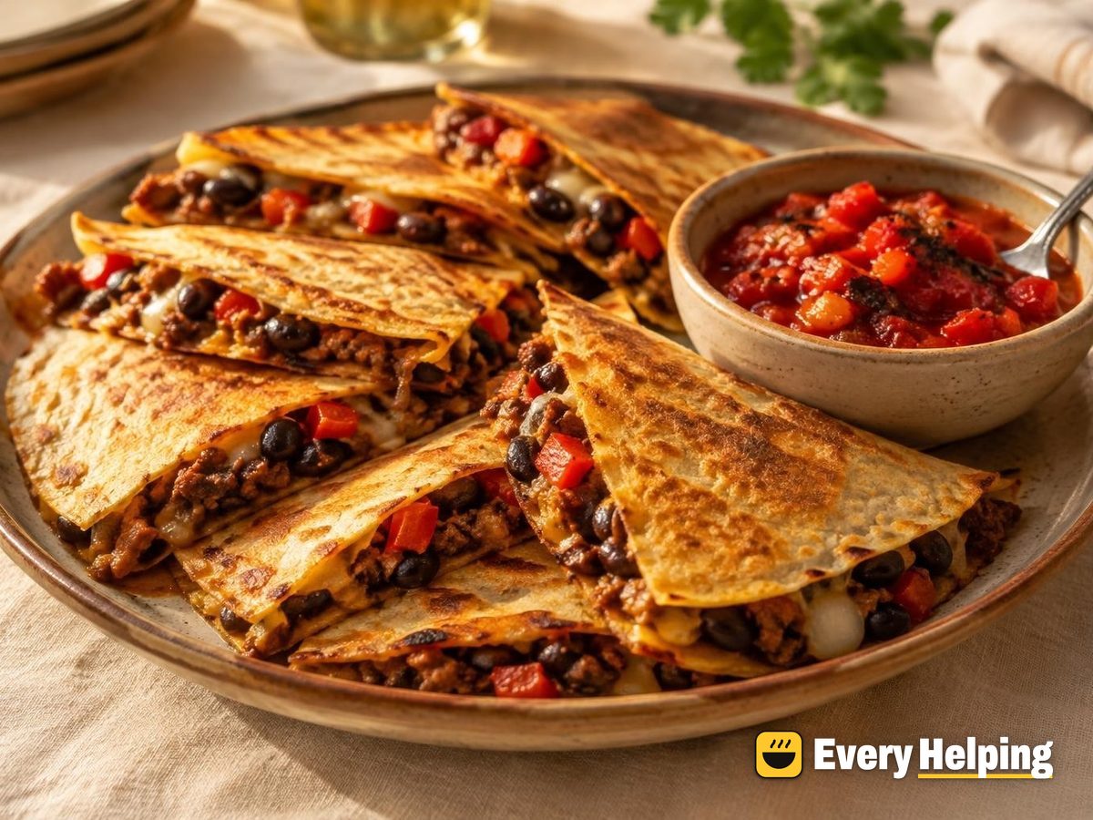 Beef and Black Bean Corn Tortilla Quesadillas