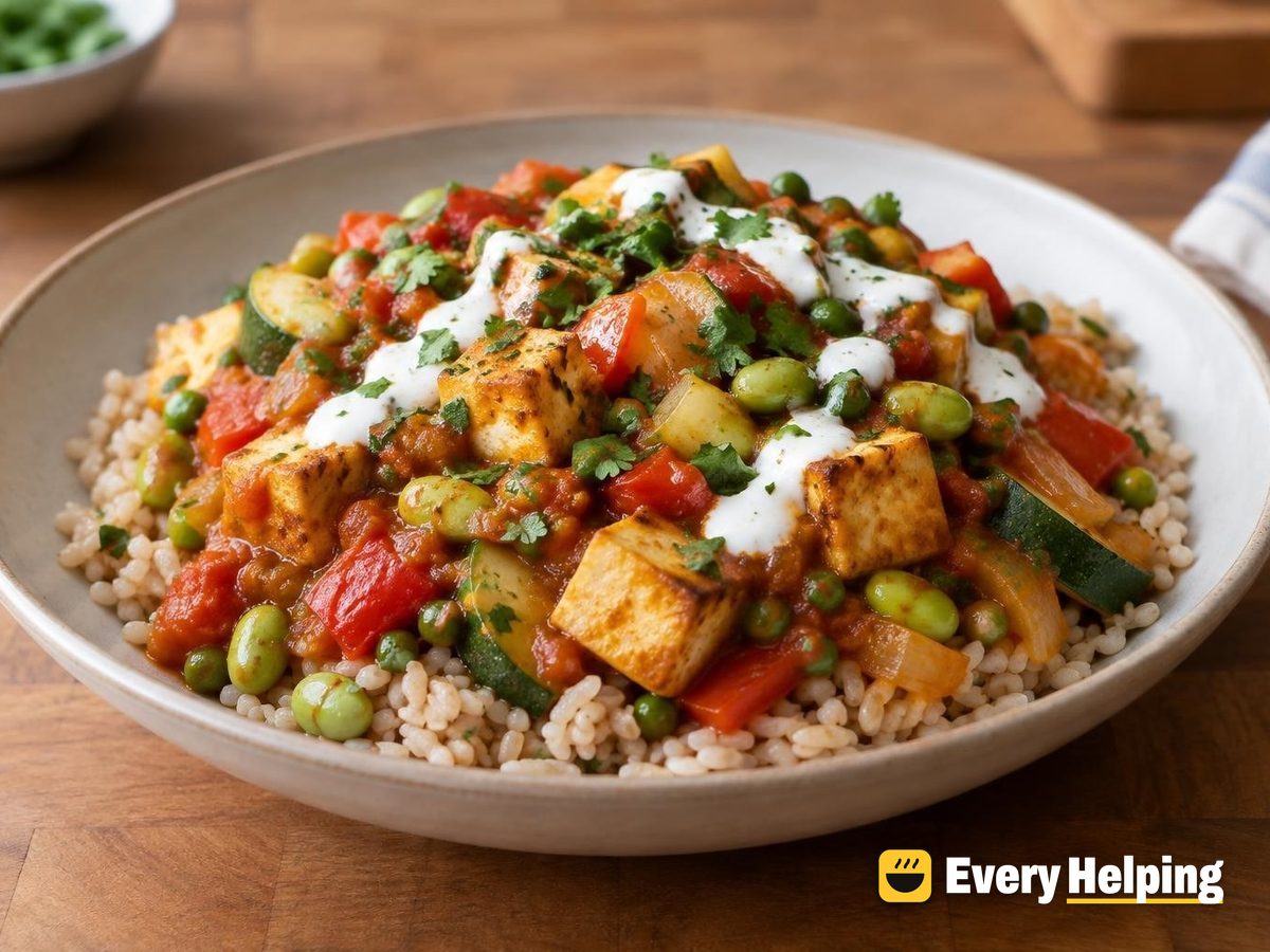 Tofu Edamame Tikka-Style Tomato Curry