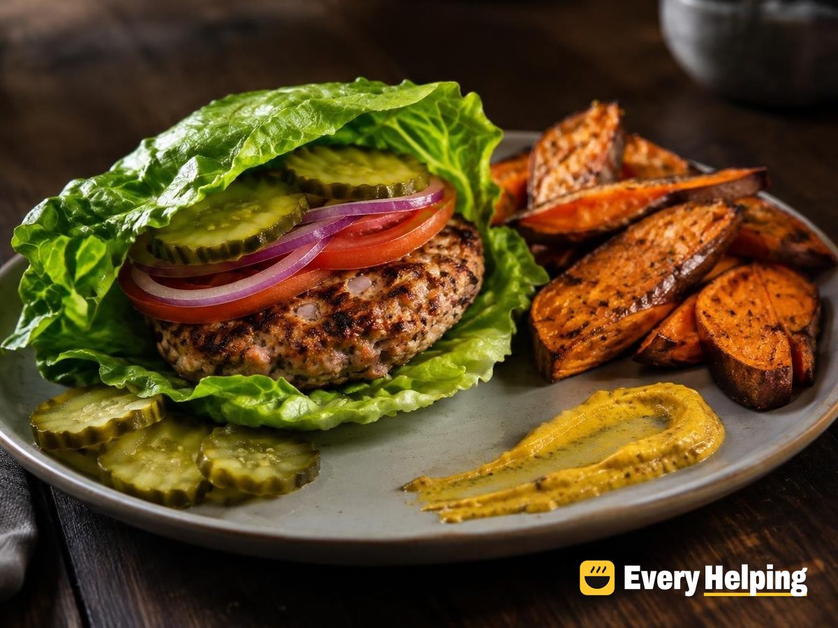 Lettuce-Wrapped Turkey Burgers with Mustard Pickles