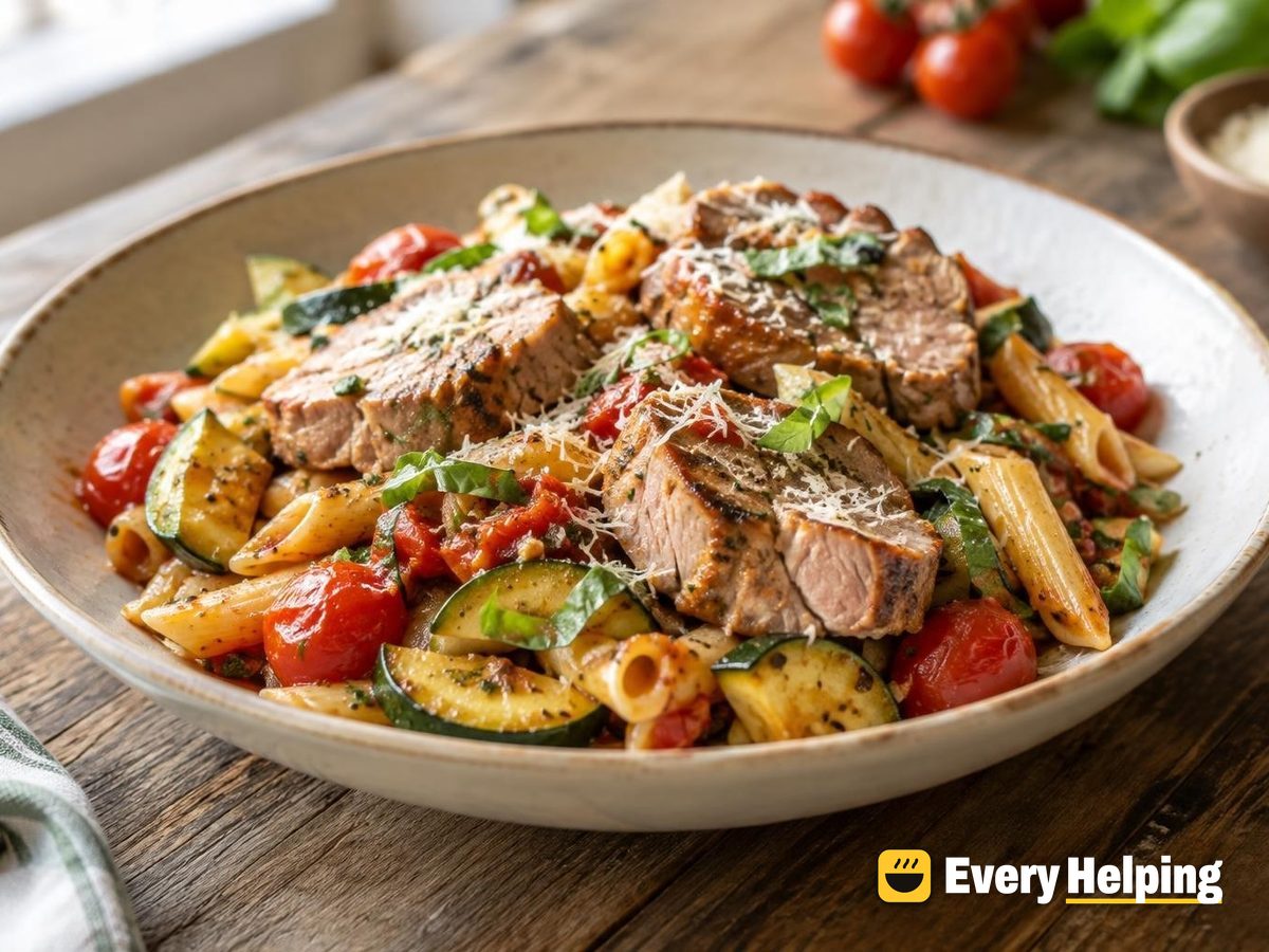 Seared Pork Tenderloin Tomato Basil Pasta Bowls