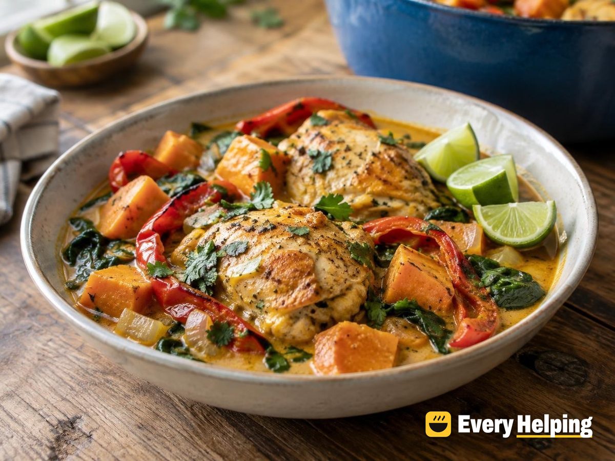 Roasted Pepper Coconut Chicken and Sweet Potato Stew