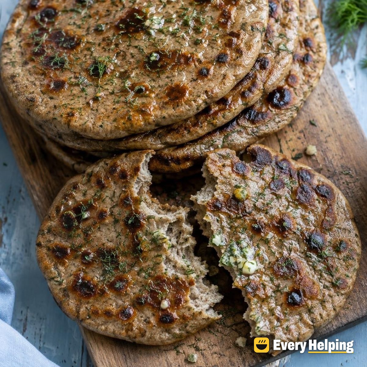 Rye Garlic Skillet Flatbreads with Dill Butter