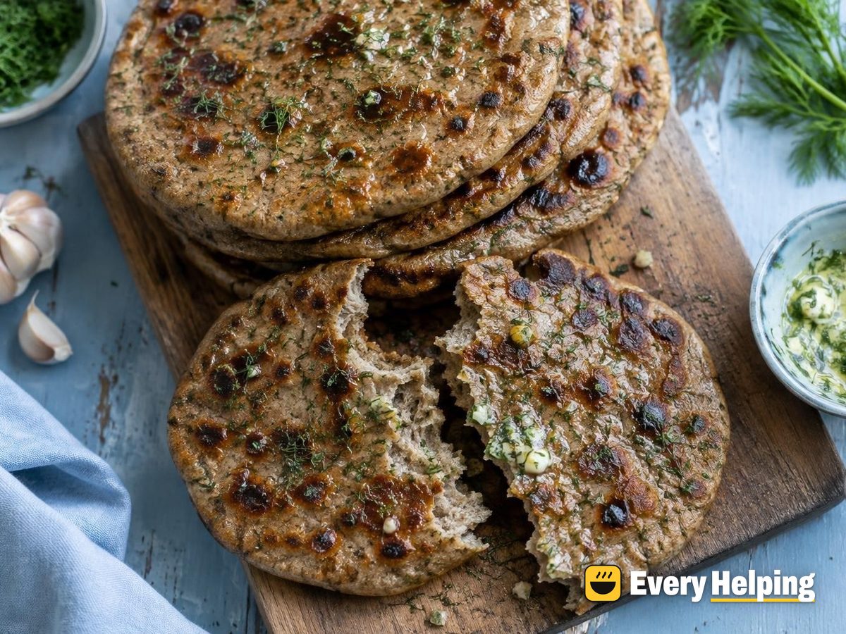 Rye Garlic Skillet Flatbreads with Dill Butter