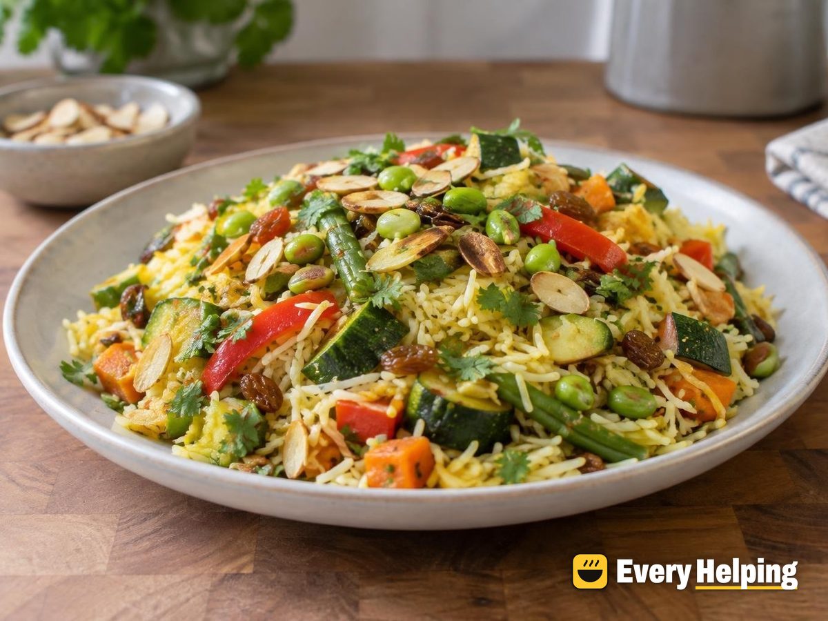Pressure Cooker Vegetable Biryani with Almonds