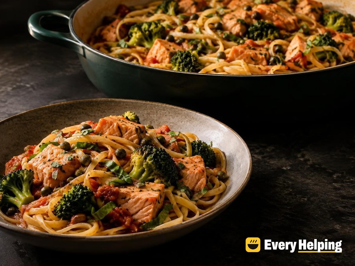 One-Pot Salmon Linguine with Capers and Basil