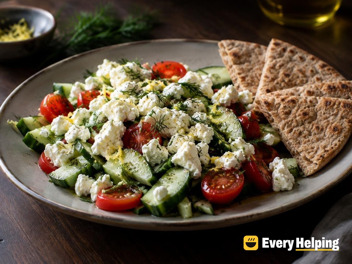 Lemon Queso Blanco Crumbles with Cucumber Pita