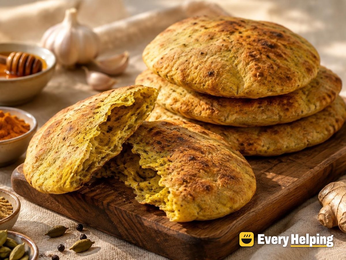 Whole Wheat Garlic Pita with Turmeric and Ginger
